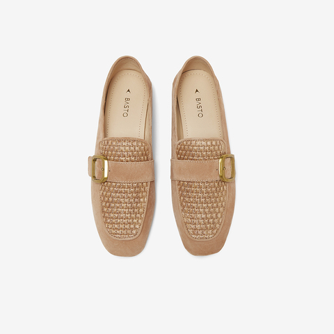 百思图2025春季新款简约轻便通勤乐福鞋粗跟方头女单鞋A0538AA5