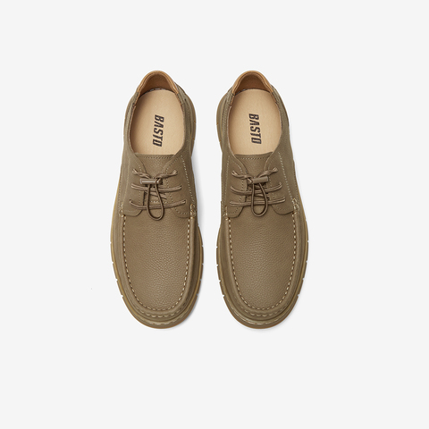 百思图2025春季新款简约时尚复古平跟圆头男休闲皮鞋58310AM5