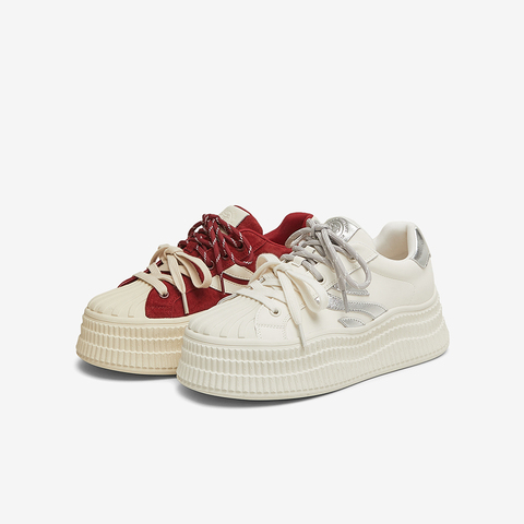 百思图2025春季新款商场同款户外运动板鞋厚底女休闲鞋E0315AM5