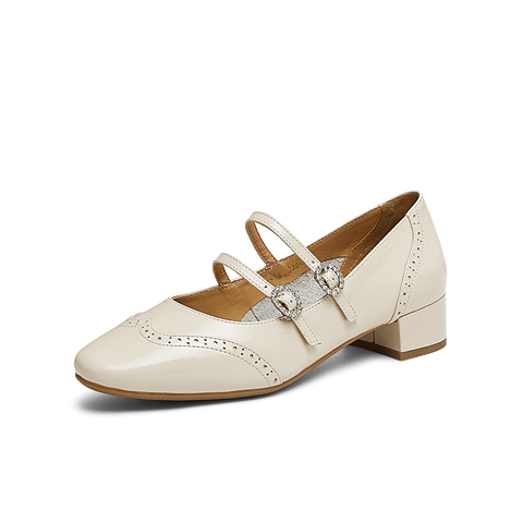 百思图2025春季新款时尚复古法式玛丽珍鞋粗跟浅口女单鞋BN938AQ5