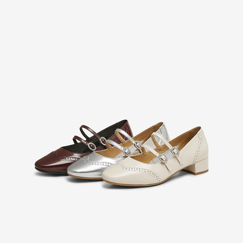 百思图2025春季新款时尚复古法式玛丽珍鞋粗跟浅口女单鞋BN938AQ5