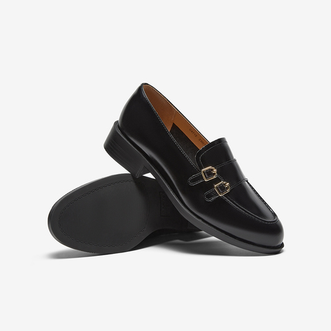 百思图2025春季新款简约通勤乐福鞋粗跟圆头女单鞋C4712AA5