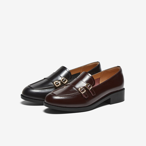 百思图2025春季新款简约通勤乐福鞋粗跟圆头女单鞋C4712AA5