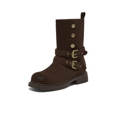 百思图2025冬季新款堆堆靴时尚简约通勤粗跟女中靴W6888DZ5