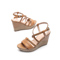 Bata/拔佳编织夏季棕色羊皮厚底坡跟女凉鞋AVK02BL2