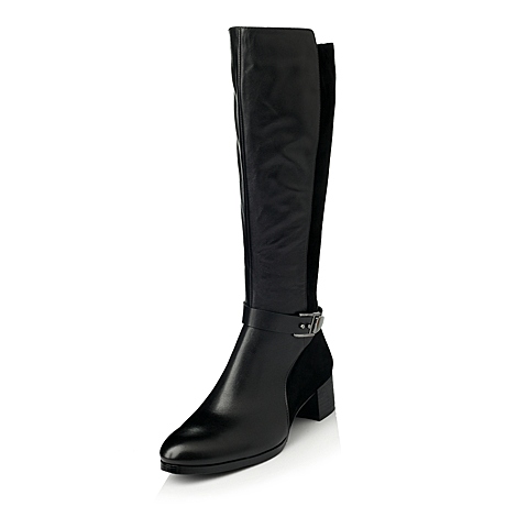 Bata/拔佳冬季专柜同款黑色小牛皮舒适方跟女靴AF781DG5