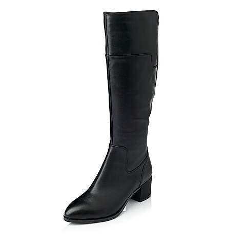 Bata/拔佳冬季专柜同款黑色小牛皮舒适粗跟女靴AP781DG5