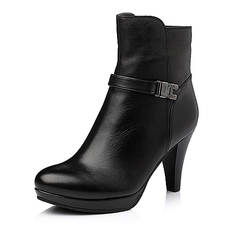 Bata/拔佳冬季专柜同款黑色牛皮时尚高跟女靴AUR66DD5