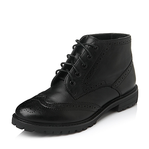 Bata/拔佳冬季专柜同款黑色小牛皮舒适中跟女靴AWG67DD5