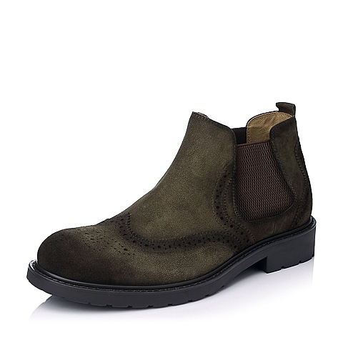 Bata/拔佳冬季专柜同款墨绿色时尚休闲二层牛皮男靴A5S52DD5