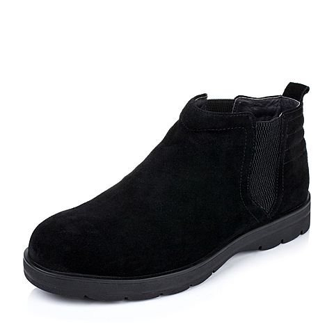 Bata/拔佳冬季专柜同款黑色牛皮男靴/绒901-2DD5