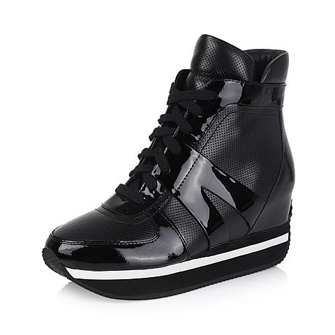 Bata/拔佳冬季专柜同款黑牛皮革/漆皮牛皮女靴509-3DD5