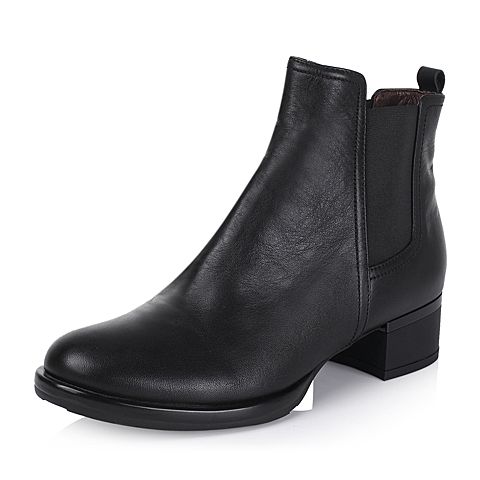 Bata/拔佳冬季专柜同款黑色油皮简约粗跟小牛皮女靴AH341DD5