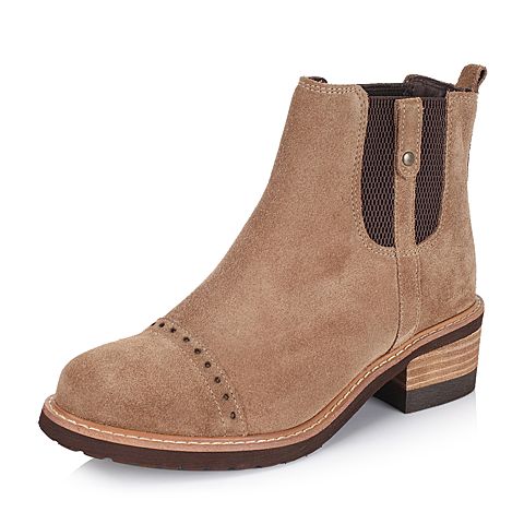 Bata/拔佳冬季专柜同款棕二层牛皮女靴AN540DD5