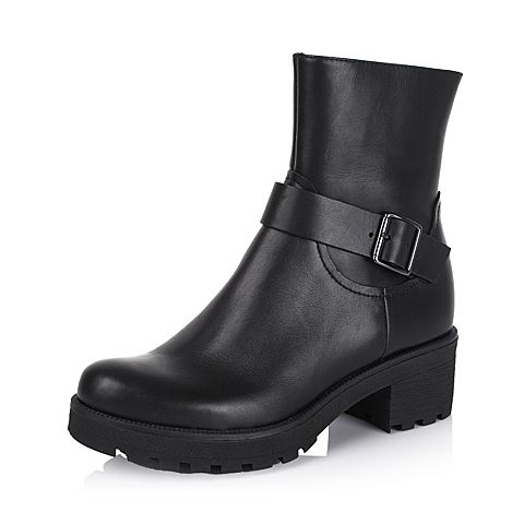 Bata/拔佳冬季专柜同款黑油皮小牛皮女休闲靴AF561DZ5