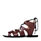 Bata/拔佳夏季棕红色牛皮时尚平跟女凉靴AR901BB6