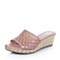 Bata/拔佳夏季粉色牛皮镂空时尚坡跟女鞋AL204BT6