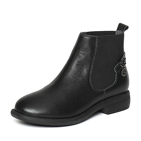 Bata/拔佳冬季专柜同款黑色时尚简约皮带扣牛皮女短靴837-2DD6