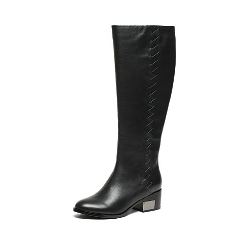 Bata/拔佳冬季专柜同款黑色时尚简约粗跟牛皮女长靴AW580DG6