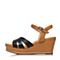Bata/拔佳夏季专柜同款牛皮拼色坡跟女凉鞋AYF10BL6