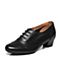 Bata/拔佳春季专柜同款黑色镂花粗跟胎牛皮女鞋(软)AN120AM6