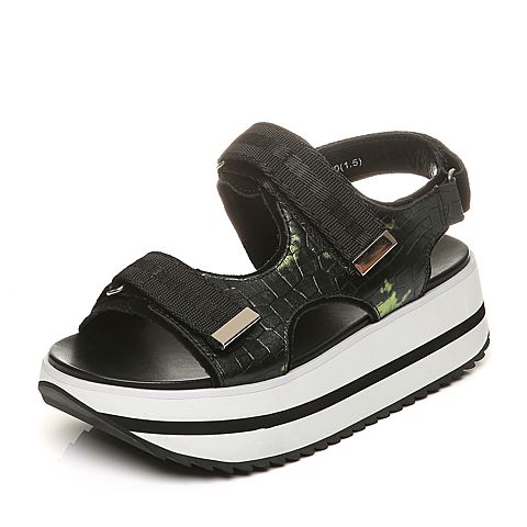BATA/拔佳夏季专柜同款黑绿时尚休闲厚底女凉鞋629-5BL6