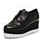 Bata/拔佳秋季专柜同款时尚雕花坡跟黑色牛皮女单鞋18-01CM6