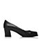 Bata/拔佳专柜同款黑色简约优雅粗跟胎牛皮女单鞋AQ714CQ6