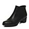 Bata/拔佳冬季专柜同款黑色简约粗跟牛皮女短靴(软)AV443DD6