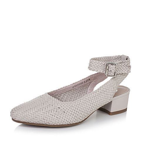 Bata/拔佳夏季专柜同款米色优雅复古编织方跟女凉鞋AZ603BH7