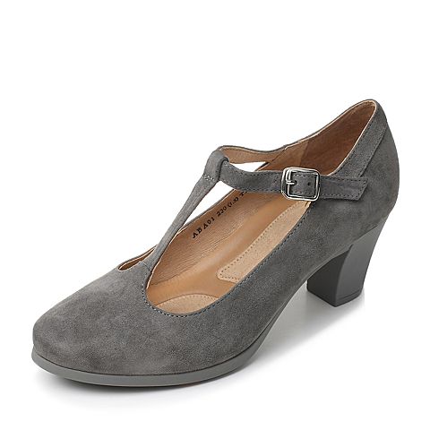 Bata/拔佳秋季专柜同款深灰羊绒皮复古女单鞋(软)ABA01CQ7