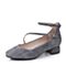 Bata/拔佳秋季灰色复古方头舒适方跟羊绒皮女玛丽珍鞋633-1CQ7