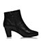 Bata/拔佳冬专柜同款黑色圆头粗高跟简约牛皮女短靴ABA42DD7
