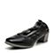 Bata/拔佳秋专柜同款黑色方头粗跟浅口羊皮奶奶鞋女单鞋AAS02CQ7
