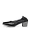Bata/拔佳秋专柜同款黑色方头粗跟浅口羊皮奶奶鞋女单鞋AAS02CQ7