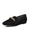 Bata/拔佳2018春专柜同款黑色方头低跟金属环羊绒皮乐福鞋女单鞋AN422AM8