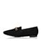 Bata/拔佳2018春专柜同款黑色方头低跟金属环羊绒皮乐福鞋女单鞋AN422AM8