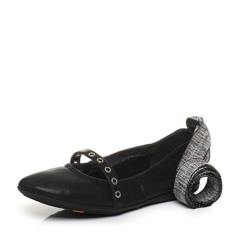 Bata/拔佳2018春专柜同款黑色时尚绑带羊皮芭蕾舞风浅口女单鞋AXF07AQ8
