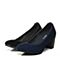 Bata/拔佳2018春专柜同款黑色圆头粗高跟羊绒皮奶奶鞋女单鞋818-2AQ8