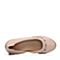 Bata/拔佳2018夏新专柜同款粉色时尚镂花休闲坡跟羊皮革浅口女单鞋AV811BQ8