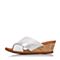 Bata/拔佳2018夏新专柜同款白色坡跟高跟羊皮革女凉拖鞋APJ02BT8