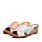 Bata/拔佳2018夏新专柜同款白色坡跟高跟羊皮革女凉拖鞋APJ02BT8