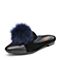 Bata/拔佳2018秋新专柜同款黑色低跟毛球羊绒皮革穆勒鞋女凉鞋ADI23CH8