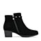 Bata/拔佳2018秋新款专柜同款黑色羊绒皮革粗中跟及踝靴女短靴223-5CD8