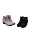 Bata/拔佳2018秋新款专柜同款黑色羊绒皮革粗中跟及踝靴女短靴223-5CD8