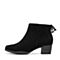 Bata/拔佳2018秋新款专柜同款黑色羊绒皮革粗中跟及踝靴女短靴23-17CD8