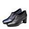 Bata/拔佳2018秋新款专柜同款黑色弹力羊皮革方头粗高跟女单鞋778-2CM8