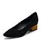 Bata/拔佳2018秋新款专柜同款黑色胎牛皮革粗中跟浅口女单鞋78A-1CQ8