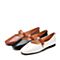 Bata/拔佳2018秋新款专柜同款棕色羊皮革方头平跟奶奶鞋女单鞋812-1CQ8