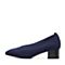 Bata/拔佳2018秋新款专柜同款蓝色方头粗中跟奶奶鞋浅口女单鞋5-215CQ8